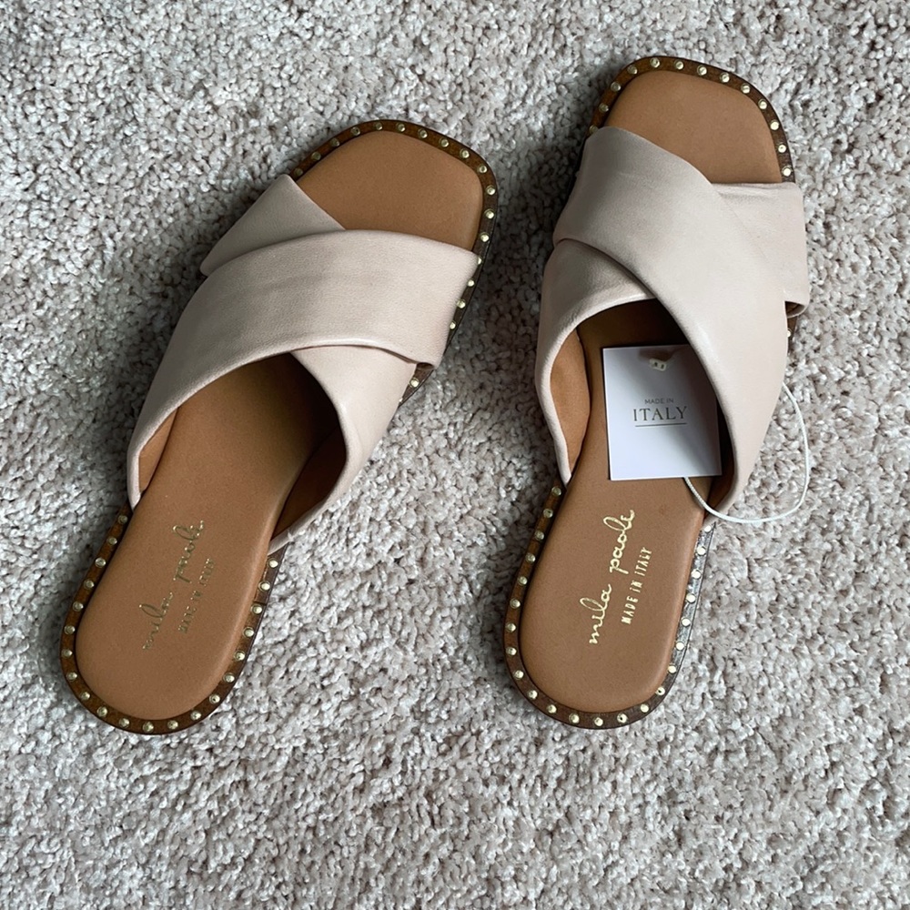 Leather slide on sandals